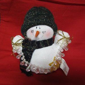 90'S CRAZY MOUNTAIN PAINTED FABRIC SNOWMAN ORNAMENT WITH HAT & SCARF